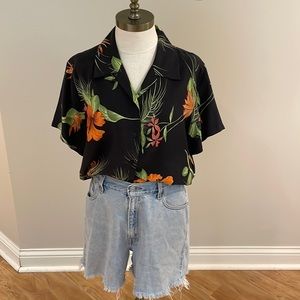 Kula Kula vintage Hawaiian shirt  black, orange and green floral size L